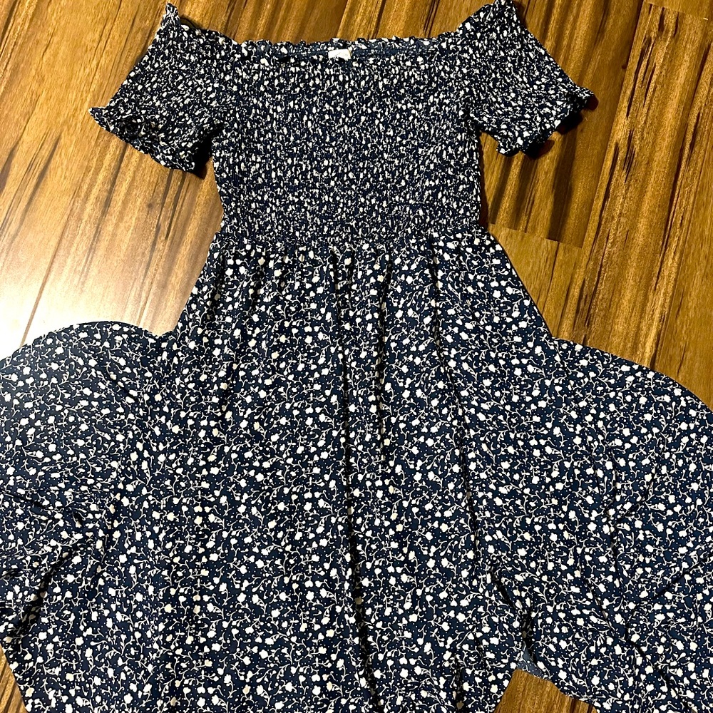 Navy, off shoulder, high low dress
